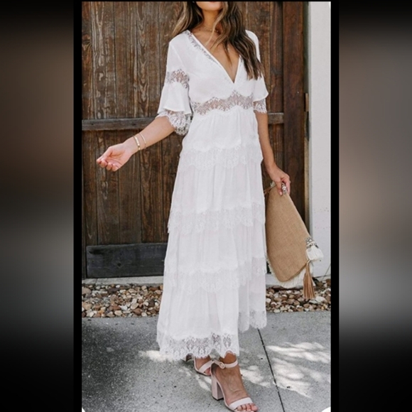 BLENCOT White Boho Maxi Dress NWT Wedding Guest, Summer, Beach S - Picture 4 of 8